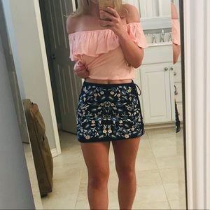 Embroidered flower mini skirt